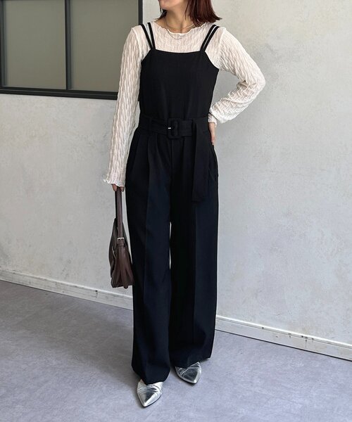 Thevon（ゼボン）の「ベルト付きサロペット（つなぎ/オールインワン・レディース・チャコールグレー/グレイッシュベージュ/ブラック・S/M）」の5枚目の写真