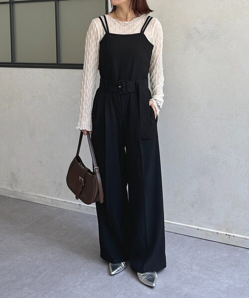 Thevon（ゼボン）の「ベルト付きサロペット（つなぎ/オールインワン・レディース・チャコールグレー/グレイッシュベージュ/ブラック・S/M）」の8枚目の写真