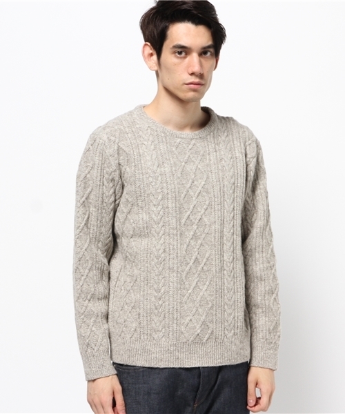 CIAOPANIC（チャオパニック）の「【Ciaopanic】　エコウールアラン柄クルーネック（ニット/セーター・メンズ・アイボリー/ブラウン・MEDIUM/LARGE）」の2枚目の写真