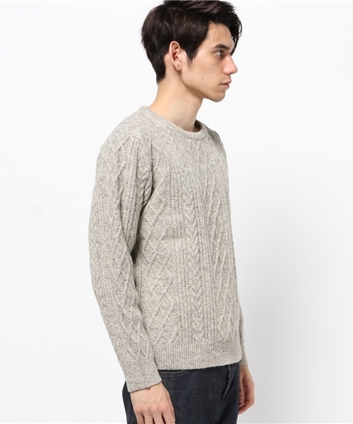 CIAOPANIC（チャオパニック）の「【Ciaopanic】　エコウールアラン柄クルーネック（ニット/セーター・メンズ・アイボリー/ブラウン・MEDIUM/LARGE）」の3枚目の写真