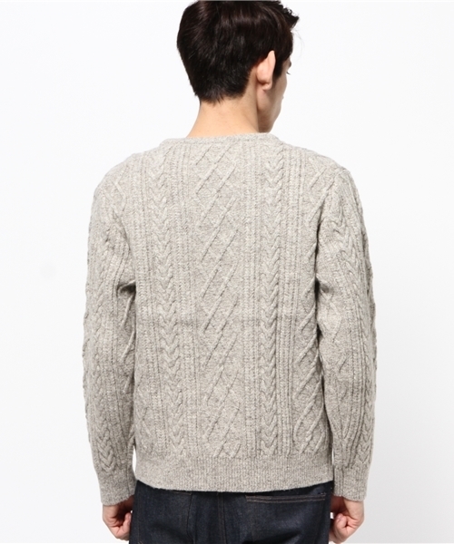 CIAOPANIC（チャオパニック）の「【Ciaopanic】　エコウールアラン柄クルーネック（ニット/セーター・メンズ・アイボリー/ブラウン・MEDIUM/LARGE）」の4枚目の写真