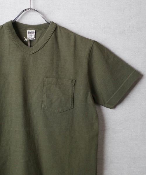 BARNS OUTFITTERS（バーンズアウトフィッターズ）の「【PH2】【BARNS OUTFITTERS】TSURI-AMI SS VN-T 吊り編み ショートスリーブ Vネック Tシャツ（Tシャツ/カットソー・メンズ・オリーブ/レッド系その他/オリーブドラブ/ゴールド/ピンク系その他・SMALL）」の6枚目の写真