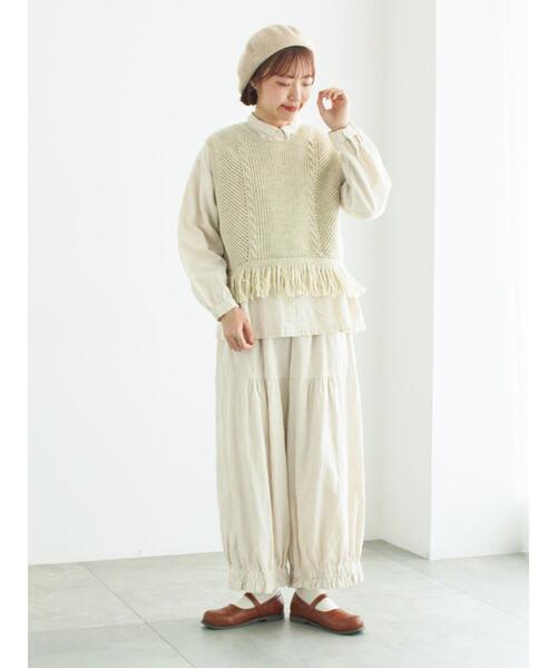 未使用　TSUHARU コットンジャカード製品染め裾フリルパンツ TSUHARU by Samansa Mos2 パンツ 「WEB限定」コットンジャカード