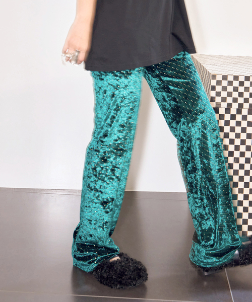 SIMONE WILD STUD VELVET WIDE LEG パンツ