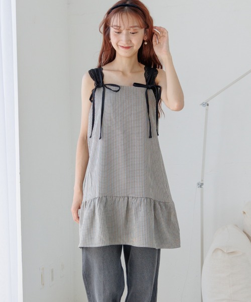 flower(フラワー)の「レイヤードチェックワンピース(ワンピース・レディース・イエロー/ブラウン・FREE)」の2枚目の写真