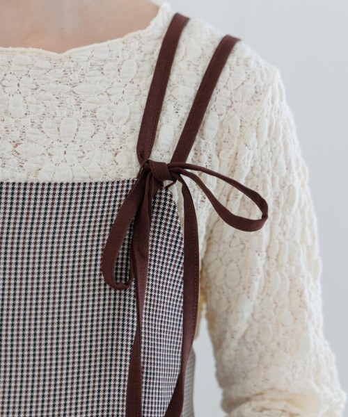 flower(フラワー)の「レイヤードチェックワンピース(ワンピース・レディース・イエロー/ブラウン・FREE)」の5枚目の写真