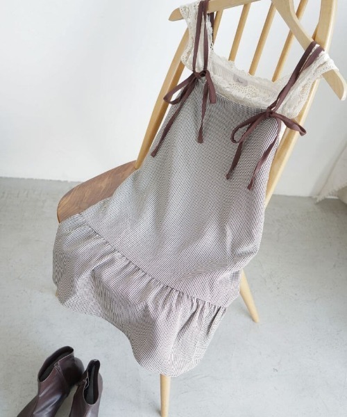 flower(フラワー)の「レイヤードチェックワンピース(ワンピース・レディース・イエロー/ブラウン・FREE)」の10枚目の写真