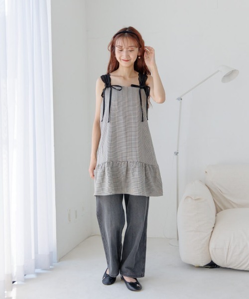 flower(フラワー)の「レイヤードチェックワンピース(ワンピース・レディース・イエロー/ブラウン・FREE)」の12枚目の写真