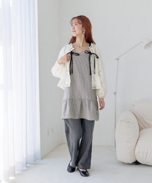 flower(フラワー)の「レイヤードチェックワンピース(ワンピース・レディース・イエロー/ブラウン・FREE)」の15枚目の写真