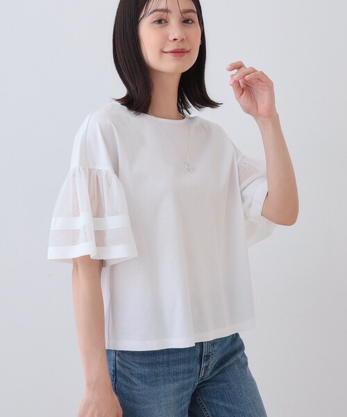 INDIVI（インディヴィ）の「チュールスリーブカットソー（Tシャツ/カットソー・レディース・ホワイト/ピンク/ブラック・05/13/38/15 ）」の2枚目の写真