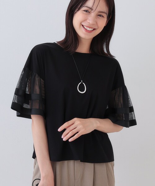 INDIVI（インディヴィ）の「チュールスリーブカットソー（Tシャツ/カットソー・レディース・ホワイト/ピンク/ブラック・05/13/38/15 ）」の3枚目の写真