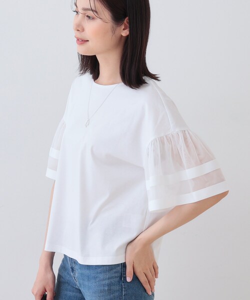 INDIVI（インディヴィ）の「チュールスリーブカットソー（Tシャツ/カットソー・レディース・ホワイト/ピンク/ブラック・05/13/38/15 ）」の5枚目の写真