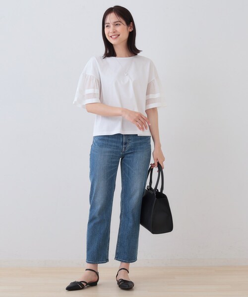 INDIVI（インディヴィ）の「チュールスリーブカットソー（Tシャツ/カットソー・レディース・ホワイト/ピンク/ブラック・05/13/38/15 ）」の7枚目の写真