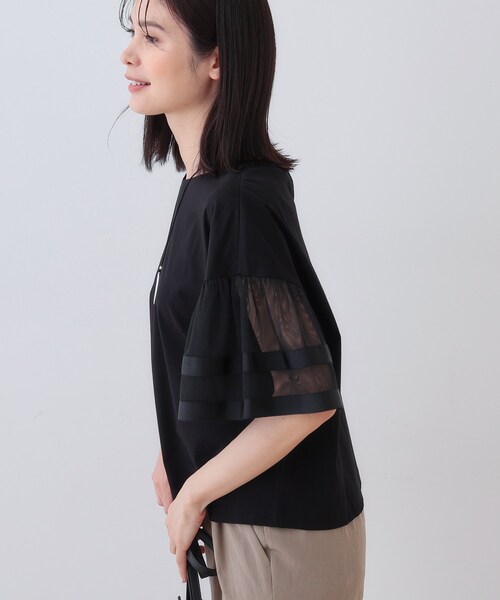 INDIVI（インディヴィ）の「チュールスリーブカットソー（Tシャツ/カットソー・レディース・ホワイト/ピンク/ブラック・05/13/38/15 ）」の9枚目の写真