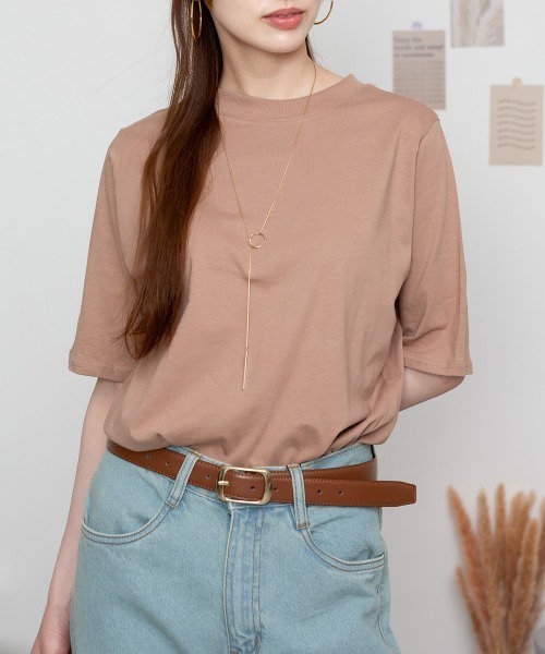 RCD(アールシーディー)の「プチハイネック半袖Tシャツ(Tシャツ/カットソー・レディース・モカ/グレイッシュベージュ/ブラック/オフホワイト・LL/M/L)」の1枚目の写真