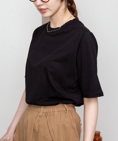 RCD(アールシーディー)の「プチハイネック半袖Tシャツ(Tシャツ/カットソー・レディース・モカ/グレイッシュベージュ/ブラック/オフホワイト・LL/M/L)」の8枚目の写真
