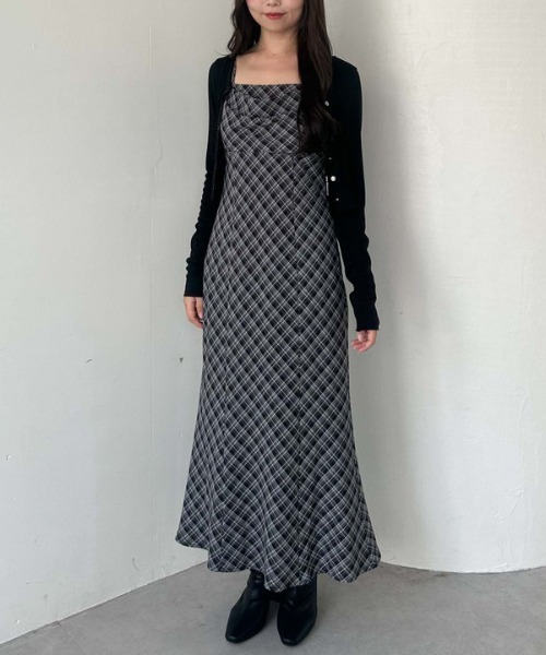 バイアスチェックドレープキャミワンピース（ワンピース