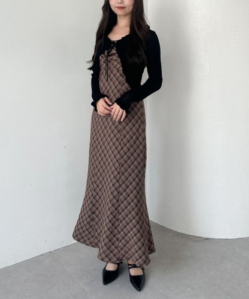 ❤️専用HIROMI TSUYOSHI チェックベスト切替えワンピース　1 ✨ バイアスチェックドレープキャミワンピース（ワンピース