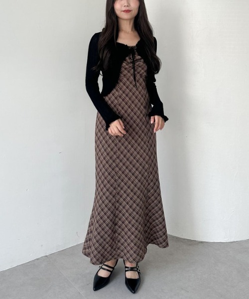 ❤️専用HIROMI TSUYOSHI チェックベスト切替えワンピース　1 ✨ バイアスチェックドレープキャミワンピース（ワンピース