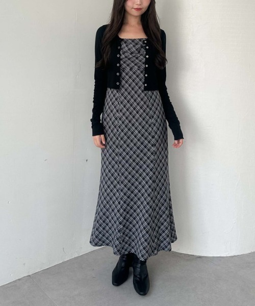 バイアスチェックドレープキャミワンピース（ワンピース