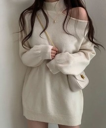肩あきデザインニット