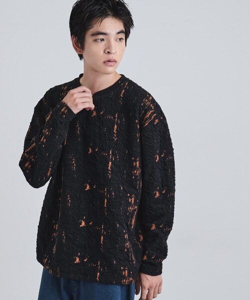 tk.TAKEO KIKUCHI(ティーケータケオキクチ)の「アブストラクトふくれジャカードプルオーバー(Tシャツ/カットソー・メンズ・ブラック系/ダークブラウン系・03/02)」の8枚目の写真