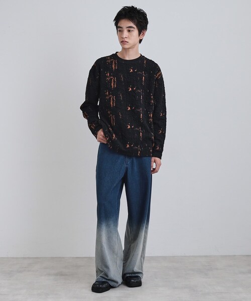 tk.TAKEO KIKUCHI(ティーケータケオキクチ)の「アブストラクトふくれジャカードプルオーバー(Tシャツ/カットソー・メンズ・ブラック系/ダークブラウン系・03/02)」の9枚目の写真
