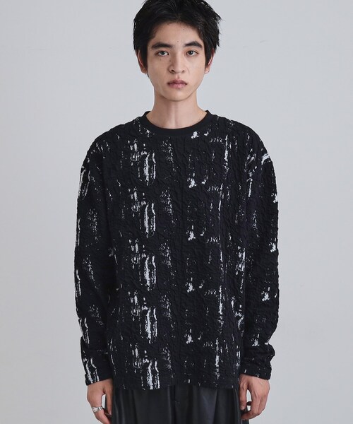 tk.TAKEO KIKUCHI(ティーケータケオキクチ)の「アブストラクトふくれジャカードプルオーバー(Tシャツ/カットソー・メンズ・ブラック系/ダークブラウン系・03/02)」の12枚目の写真