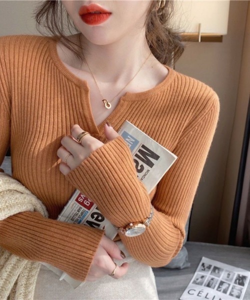 Beststore(ベストストア)の「vネック ニットトップス セーター カットソー(ニット/セーター・レディース・ホワイト/ベージュ/アイボリー/ブラック/ブラウン系その他/グレー・FREE)」の5枚目の写真