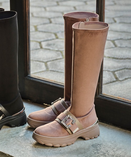 軽量】厚底ストレッチロングブーツ（ブーツ）｜+diana（プラスダイアナ