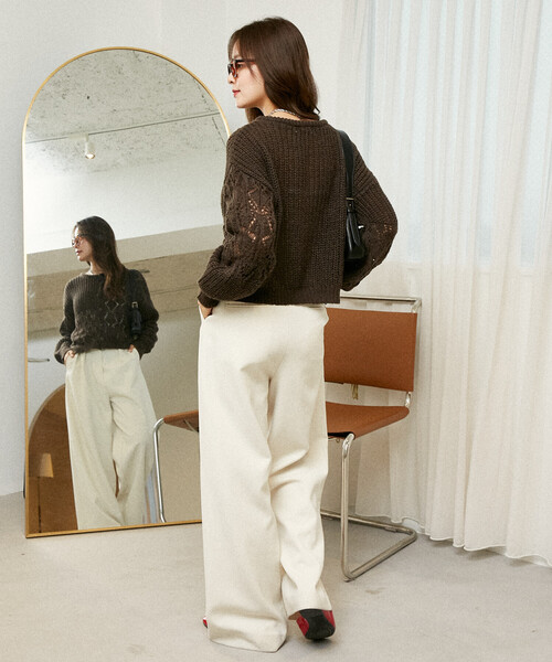 PUBLUX（パブリュクス）の「PUBLUX/パブリュクス パッチワーク 切替 カーディガン　限定展開（カーディガン/ボレロ・レディース・ブラウン/オフホワイト/グレー・ﾌﾘ-）」の8枚目の写真