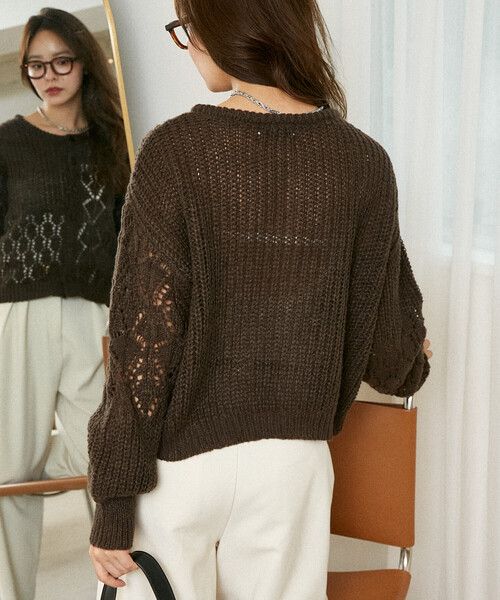 PUBLUX（パブリュクス）の「PUBLUX/パブリュクス パッチワーク 切替 カーディガン　限定展開（カーディガン/ボレロ・レディース・ブラウン/オフホワイト/グレー・ﾌﾘ-）」の12枚目の写真