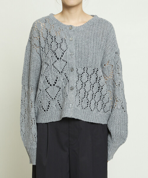 PUBLUX（パブリュクス）の「PUBLUX/パブリュクス パッチワーク 切替 カーディガン　限定展開（カーディガン/ボレロ・レディース・ブラウン/オフホワイト/グレー・ﾌﾘ-）」の14枚目の写真