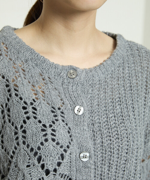 PUBLUX（パブリュクス）の「PUBLUX/パブリュクス パッチワーク 切替 カーディガン　限定展開（カーディガン/ボレロ・レディース・ブラウン/オフホワイト/グレー・ﾌﾘ-）」の18枚目の写真