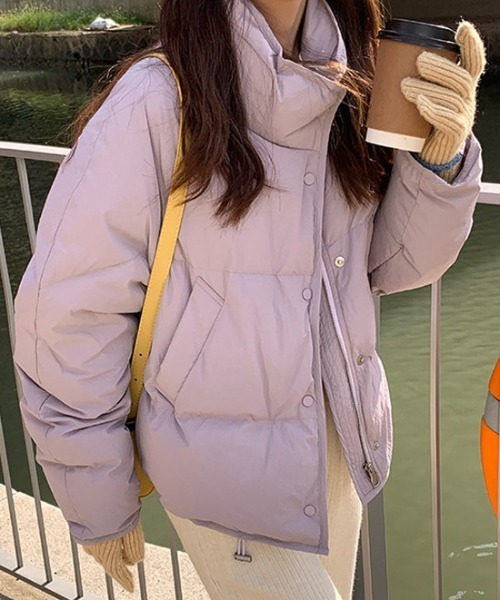 cammie(キャミー)の「スタンドカラー中綿ダウンコート(ダウンジャケット/コート・レディース・ラベンダー/ブラック/サックスブルー/アイボリー・M/L)」の20枚目の写真