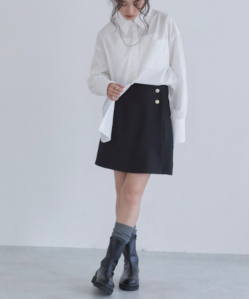 ECLAM(クラム)の「【パンツ付き】ゴールドボタンラップスコート(スカート・レディース・ブラック・L/M)」の18枚目の写真