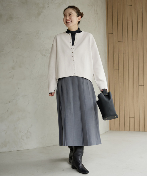 IENA(イエナ)の「《追加》ダブルフェイススナップカーディガン(カーディガン/ボレロ・レディース・ブラック/アイボリー/レッド・FREE)」の5枚目の写真