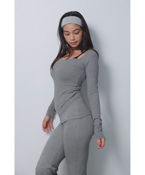 ALEXIA STAM（アリシアスタン）の「Wellness Square Neck Rib Top /スクエアネックリブトップ（Tシャツ/カットソー・レディース・ブラウン/ブラック/グレー・S/M）」の2枚目の写真