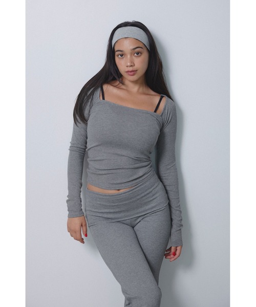 ALEXIA STAM（アリシアスタン）の「Wellness Square Neck Rib Top /スクエアネックリブトップ（Tシャツ/カットソー・レディース・ブラウン/ブラック/グレー・S/M）」の9枚目の写真