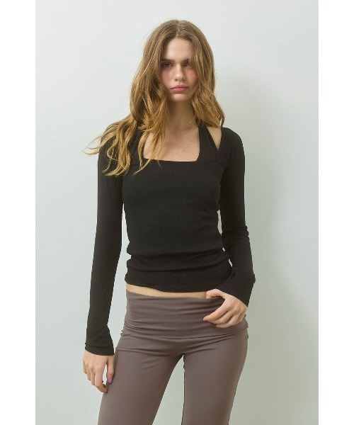 ALEXIA STAM（アリシアスタン）の「Wellness Square Neck Rib Top /スクエアネックリブトップ（Tシャツ/カットソー・レディース・ブラウン/ブラック/グレー/ライトグレー/アイボリー・S/M/L）」の10枚目の写真