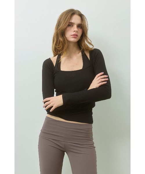 ALEXIA STAM（アリシアスタン）の「Wellness Square Neck Rib Top /スクエアネックリブトップ（Tシャツ/カットソー・レディース・ブラウン/ブラック/グレー/ライトグレー/アイボリー・S/M/L）」の11枚目の写真