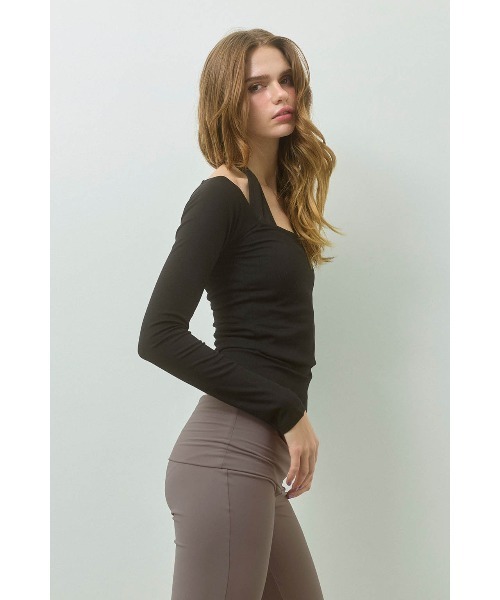 ALEXIA STAM（アリシアスタン）の「Wellness Square Neck Rib Top /スクエアネックリブトップ（Tシャツ/カットソー・レディース・ブラウン/ブラック/グレー/ライトグレー/アイボリー・S/M/L）」の12枚目の写真