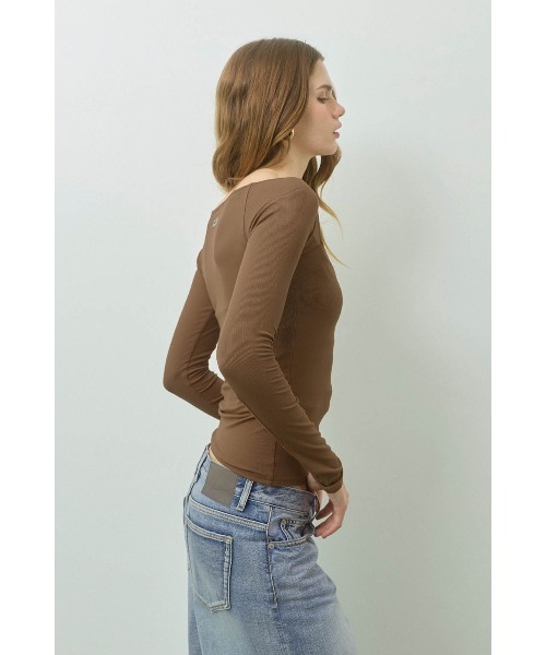 ALEXIA STAM（アリシアスタン）の「Wellness Square Neck Rib Top /スクエアネックリブトップ（Tシャツ/カットソー・レディース・ブラウン/ブラック/グレー/ライトグレー/アイボリー・S/M/L）」の22枚目の写真