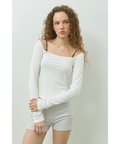 ALEXIA STAM（アリシアスタン）の「Wellness Square Neck Rib Top /スクエアネックリブトップ（Tシャツ/カットソー・レディース・ブラウン/ブラック/グレー/ライトグレー/アイボリー・S/M/L）」の8枚目の写真
