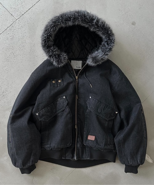 ヴィンテージライクデニムフードファーブルゾン（ブルゾン）｜Perushu