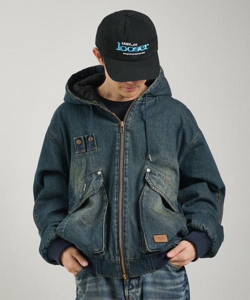 ヴィンテージライクデニムフードファーブルゾン（ブルゾン）｜Perushu