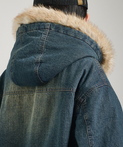 ヴィンテージライクデニムフードファーブルゾン（ブルゾン）｜Perushu