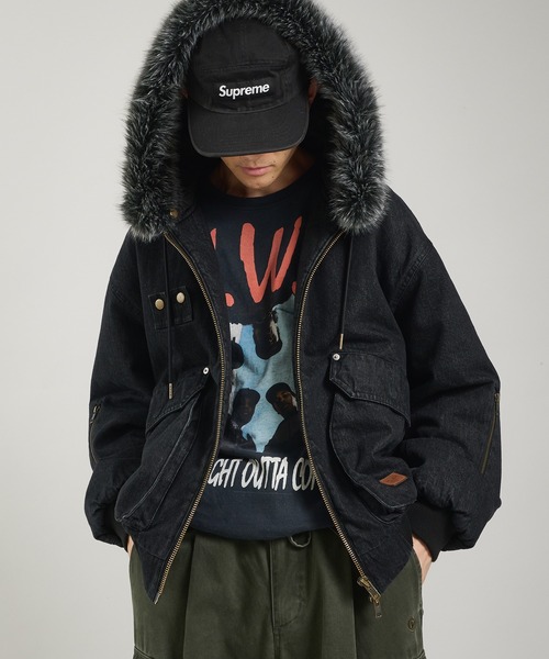 ヴィンテージライクデニムフードファーブルゾン（ブルゾン）｜Perushu