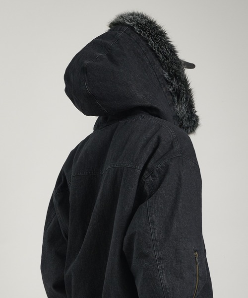 ヴィンテージライクデニムフードファーブルゾン（ブルゾン）｜Perushu