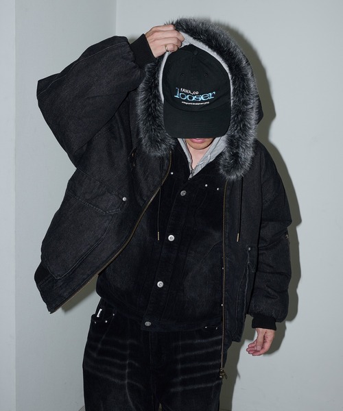 ヴィンテージライクデニムフードファーブルゾン（ブルゾン）｜Perushu